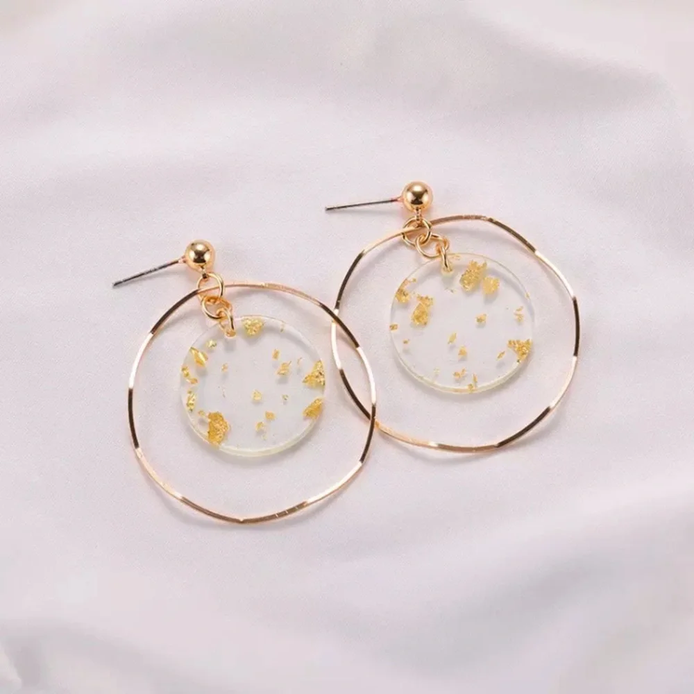 “Miya” Gold Flake Clear Resin Boho Hoop Earrings